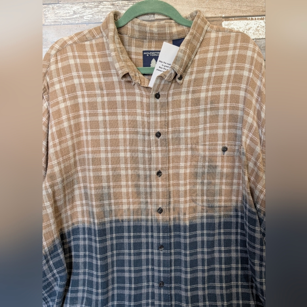 Bull Skull & Floral Design Upcycled Boho Western Dip Dye Bleach Flannel Shirt - Picture 14 of 15